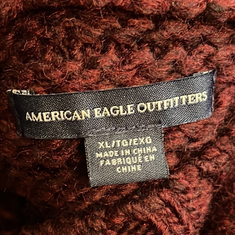 AMERICAN EAGLE Knitted Sweater Maroon Drop Shoulder Womens Size XL - Picture 7 of 7